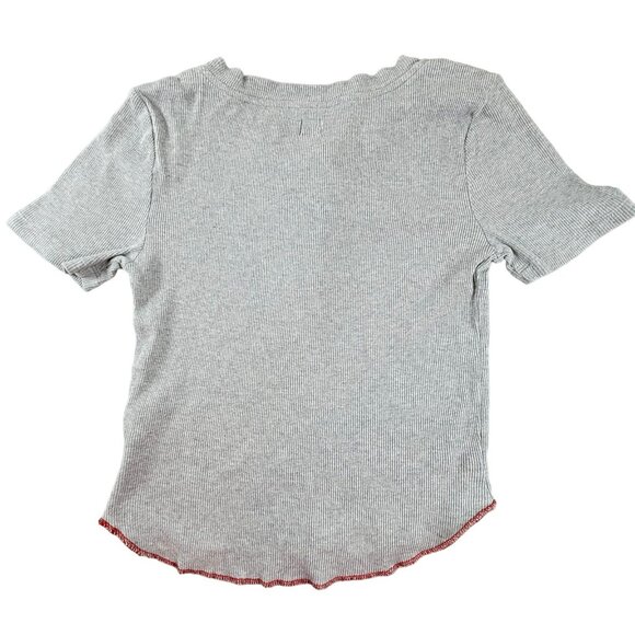 Girls Grey Knit Tee Shirt 3 Button Front size L Decorative Edge Cotton JH1496 - Picture 2 of 4